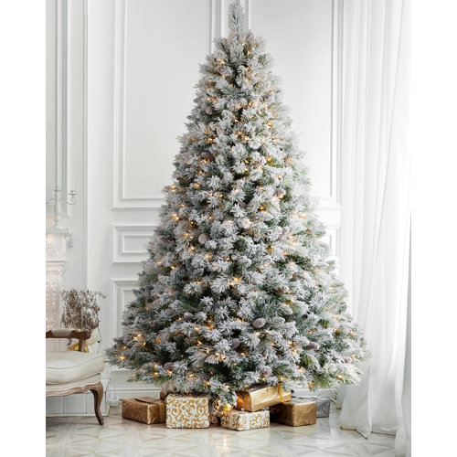 AMERZEST Prelit Snow Flocked Artificial Christmas Tree & Reviews Wayfair